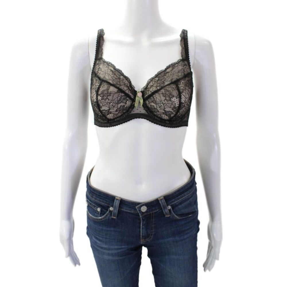 Fayreform Womens Rose Accented Balconette Underwired Bra Black Size 30E